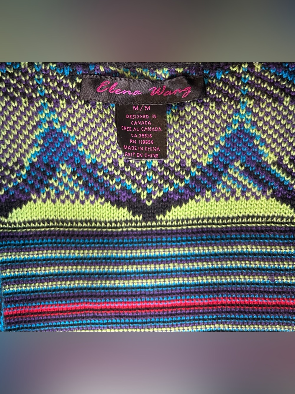 Elena Wang Womens Knit Cardigan Blanket Coat Sz M Southwestern Aztec Neon Colors - Picture 9 of 11